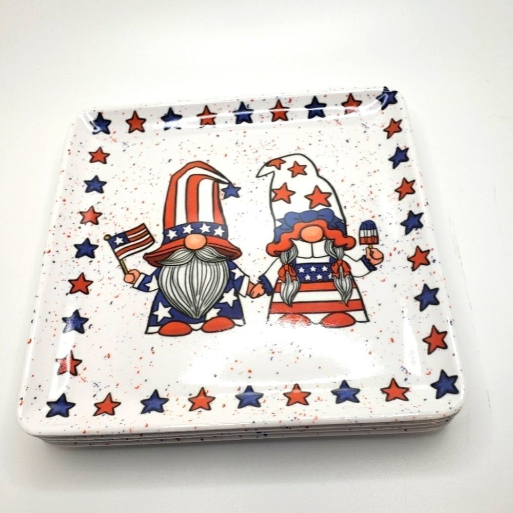 Gnome appetizer patriotic plates set melamine 4th of July
